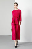 Hot style fat mother summer casual suit women's  new fashion bead pleated large size wide leg pants two-piece set