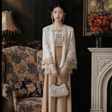 new Chinese style lace sleeves children loose button top temperament light luxury skirt suit women MX103