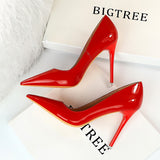 2025 9511-6  style fashionable simple thin heel super high heel patent leather shallow mouth pointed head sexy nightclub showing thin women's single shoes