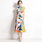 Pleated printed top set  summer dress, Popular fashion and thin skirt two-piece set chiffon wear