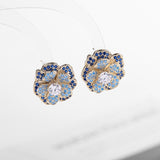 2025 Popular,  and the United States in the summer of 2023 new earrings slightly inlaid with blue zircon silver needle earrings multi-layer three-dimensional flower stud earrings
