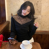 2025 popular winter new temperament stand-up collar lace bottoming shirt women's versatile top trendy 89187