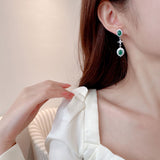 2025 New Chinese light luxury fashion emerald imitation chalcedony zircon earrings long high-end earrings female celebrity style stud earrings