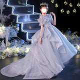 Kamames  Children's Wedding Dress Dress Trailing Catwalk Tulle Tutu Girls Little Host Flower Girl Piano Fairy Costume