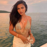 2025 Q12697Y  New rhinestone bra bright diamond fishing net clothing beach net diamond neck vest