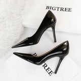 2025 6122-3  style fashionable and simple super high heel shallow mouth pointed head glossy patent leather versatile high heels women's shoes single shoes