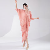 2025 Hot trade women's fashion high-end dress new bronzing loose large size fringed irregular pleated dress long dress