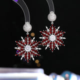 2025 style crowdwork color zircon earrings wholesale elegant fashion temperament light luxury high sense Christmas snowflake earrings