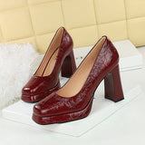 2025 9985 new waterproof table square head super high heel women's shoes  style light mouth thick heel single shoes versatile temperament high heels