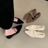 2025  Pointed hair shoes women wear in autumn and winter popular new  evening fairy wind flat shoes women velvet