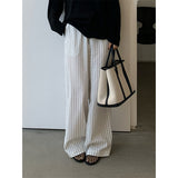 2025 THE MIND linen cotton strappy striped casual pants 2025 summer new Korean drape wide-leg trousers T263