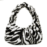 KAMAMES New Autumn and Winter Korean Fashion Zebra Pattern Plush Crossbody Bag Women's Casual All-Match Shoulder Bag Niche Furry Backpack