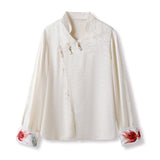 Spring Heavy Industry National Style New Chinese-style diagonal placket buckle fashionable design sense high-end silk embroidered shirt M3088