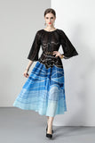 2025 women's clothing Popular trade long dress pleated large size loose printing organ pleated long sleeve dress women