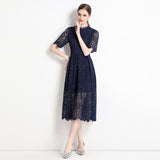 Temperament dress lace hollow  summer new thin waist cover belly small medium and long women's dress