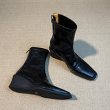 2025  Wedge heel thick sole heightened elastic thin boots women's head rear zipper retro versatile short boots