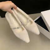 2025  Pointed hair shoes women wear in autumn and winter popular new  evening fairy wind flat shoes women velvet