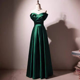 2025 One-word shoulder evening dress dark green student piano art test vocal temperament annual meeting host female New supply