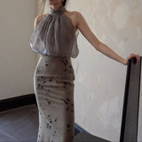 2025 spring and summer cold wabi-sabi butterfly splicing tulle neck skirt, hazy and elegant like fog~