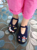 kamames Original Handmade Strong Sole Cloth Shoes Female Spring and Summer Thin Shoes Handmade Embroidery Word Buckle Cat round Head Slippers