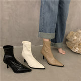 2025  Fashion high-heeled Martin boots  pointed bare boots retro spring and summer new brown short boots white thin women's boots