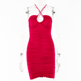 2025 women's clothing  summer new suspender skirt women's fashion sexy nightclub style lace-up halter pleated hip skirt