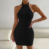 2024 Spring/Summer European and American Women's Clothing New Party Dress Sexy Backless Stand Collar Sleeveless Sheath Dress