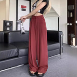 kamames Summer New High Waist Drooping Wine Red Wide-Leg Suit Pants Women's Straight-Leg Pants High-Grade Loose Figure Flattering Mopping Pants