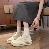 kamames Thick-Soled Slip-on Canvas Shoes Women's Thin  Summer New Breathable Versatile Casual Lace up White Shoes Board Shoes