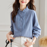 Factory direct sales  shirt women's long sleeves  spring clothes new thin design top temperament pure cotton shirt