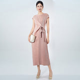 2025 Summer new pleated skirt design sense niche irregular laces show thin elegant temperament dress women