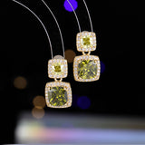 2025 New temperament square diamond colored treasure earrings women's super flash zircon earrings light luxury niche design high-end small earrings