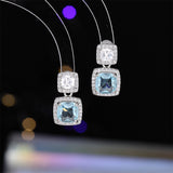 2025 New temperament square diamond colored treasure earrings women's super flash zircon earrings light luxury niche design high-end small earrings