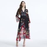 Spring and Autumn  court style temperament thin  chiffon mesh dress women's big pendulum A-word printing long dress