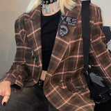 2025 Hot trade British style plaid suit metal decoration high-end sticker design trend retro versatile jacket autumn woman
