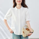 Cotton cocoon, small square collar white shirt women's short sleeves  summer new pure cotton top Korean version casual women's shirt