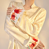 Spring Heavy Industry National Style New Chinese-style diagonal placket buckle fashionable design sense high-end silk embroidered shirt M3088