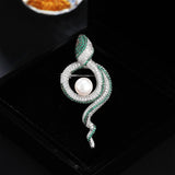 2025 popular New Light Luxury Snake Brooch Creative Zircon Animal Premium Freshwater Pearl Zodiac Snake Corsage Accessories
