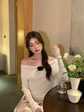 2025 popular spring new temperament one-word collar versatile bottoming shirt long-sleeved knitted sweater women's top 23209