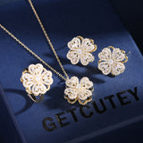 2025 Niche design sense light luxury earrings rings flower collarbone chain earrings tide rotatable clover jewelry set