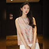 High-end new Chinese style  summer new national style treasure flower embroidered mulberry silk jacket vest set N4023
