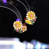 2025 pastoral style small fresh flowers asymmetrical drop stud earrings women's s925 silver needle super fairy temperament light luxury earrings