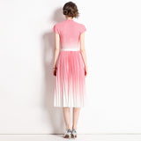 Pleated summer new fashion slim-fit shirt + printed pleated skirt two-piece set