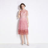 popular new sweet temperament doll collar embroidery high waist thin layer cake gradual change lace dress