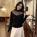 2025 popular winter new temperament stand-up collar lace bottoming shirt women's versatile top trendy 89187