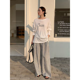 2025 THE MIND Tencel linen vertical stripe drape casual pants women's 2025 summer lazy wind loose wide-leg pants T273