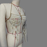 2025 Q4990Y  vest fashion multi-beaded Bra neck top small vest body chain chest chain set