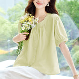 Cotton cocoon, large size short-sleeved shirt for women