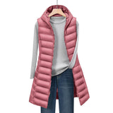 Cross-border foreign trade 2024 women's autumn and winter medium and long hooded light down cotton clothes, vest jacket, cotton vest