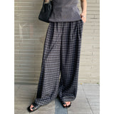 2025 THE MIND plaid drape casual pants women's 2025 thirteen rows summer high waist loose wide leg trousers T210